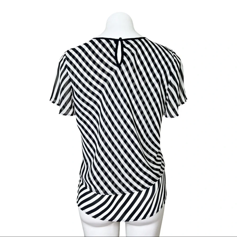 Vince Camuto Womens Black & White Striped Popover Top Blouse Size Small